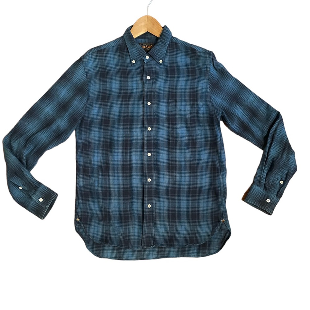 Beams Plus Mens Plaid Flannel Shirt Small from Japan Blue & Black